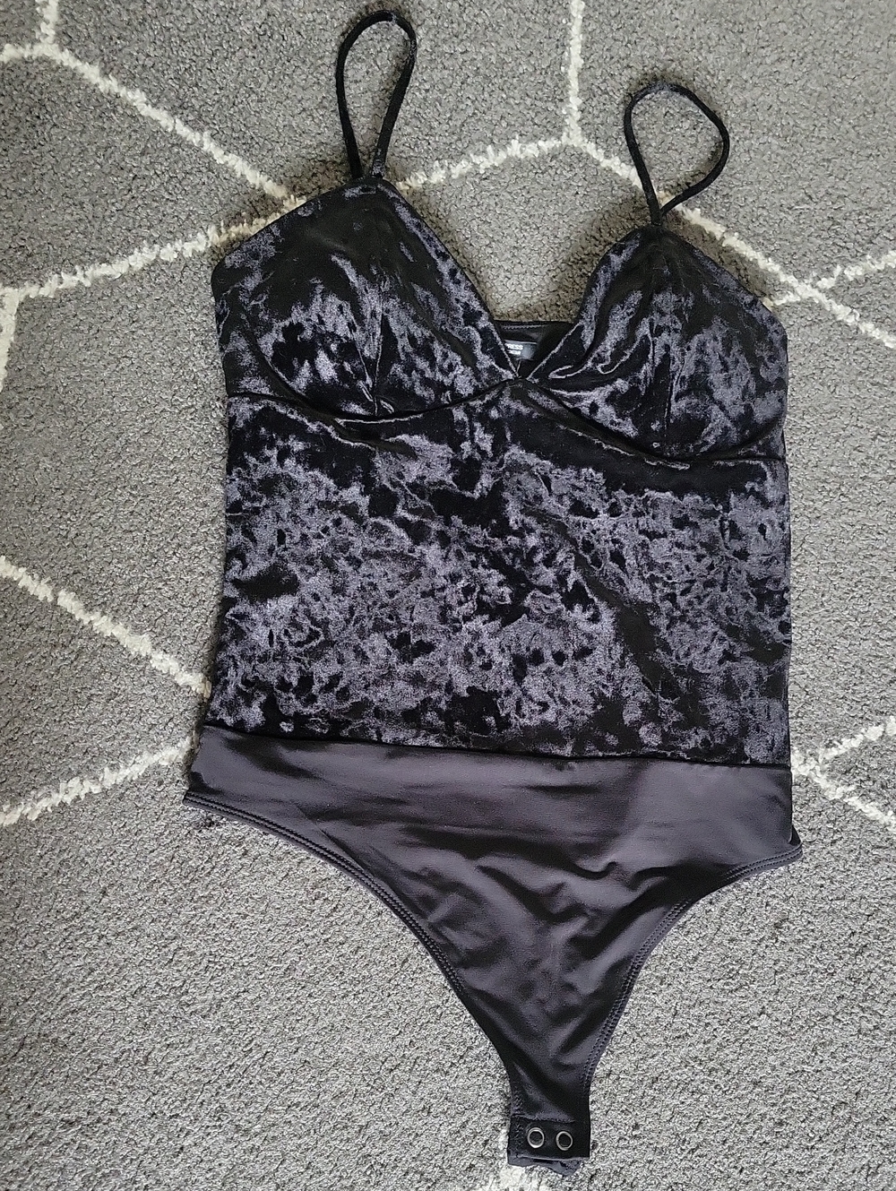 Express Black Velvet Bodysuit with Satin Panel